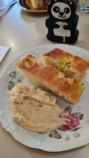 Free foccachia and hummus at Roots Kitchen in Turku