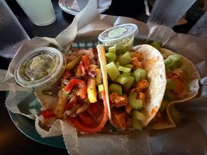 Grilled Veggie Taco and Buffalo Tofu Tacos at Verde Taqueria in Brookhaven