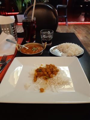 Vegan chana masala with rice. at The Kathmandu Nepali Restaurant in Olomouc