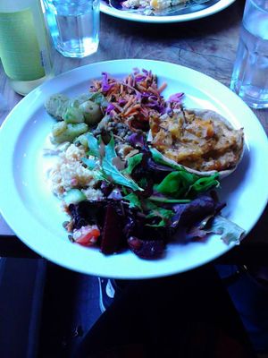 Vegan pie and salad plate at The Plant Cafe in Exeter