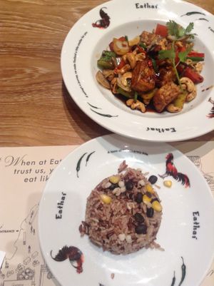 brown rice and fried vegetable with cashew nuts at Khun Churn - Eathai in Bangkok