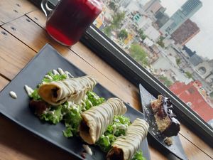 flautas y gansito vegano at Vegattos in Mexico City