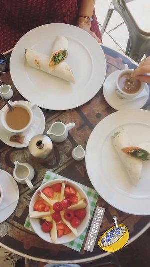 Spicy breakfast wraps and homemade granola with soy yoghurt, fruit and corn sirup at Refresh Restaurant - Re Fresh in Bratislava