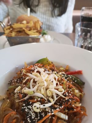 Sweet potato noodles and v burger at Refresh Restaurant - Re Fresh in Bratislava