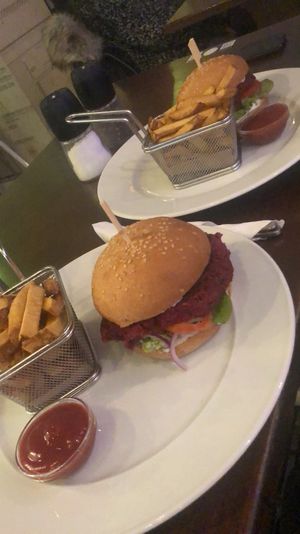 Vegan burgers and fries. at Refresh Restaurant - Re Fresh in Bratislava