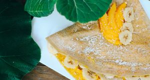 Aloha crepe with mango coconut butter and banana at Bluhouse Market and Cafe in North Vancouver