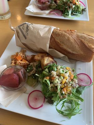 Alongside the sandwich was pasta, roasted vegetables, blight wheat salad and fruit salad. Delicious!  at Nagisa Warms in Otsu