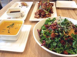 Soup of the day, ";transformed"; kale salad, cauliflower wings at Pure Kitchen - Richmond Rd in Ottawa