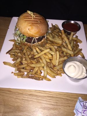 Mushroom walnut burger with fries at Pure Kitchen - Richmond Rd in Ottawa