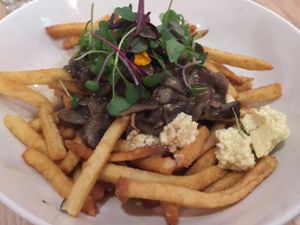 poutine with vegan cheese  at Pure Kitchen - Richmond Rd in Ottawa