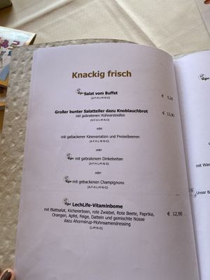 A la crate menu  at Naturhotel LechLife in Wangle