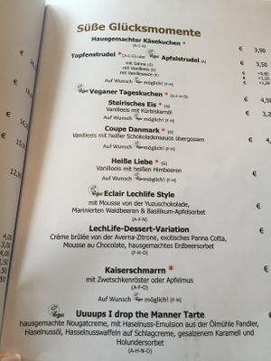 Menu  at Naturhotel LechLife in Wangle