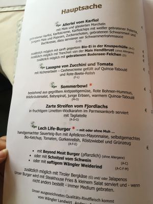 Menu  at Naturhotel LechLife in Wangle