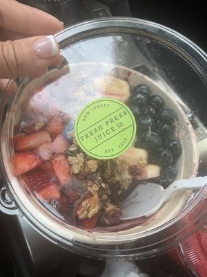 Unsweetened açaí bowl. Was delicious.  at Fresh Press Juice Co in Cranford