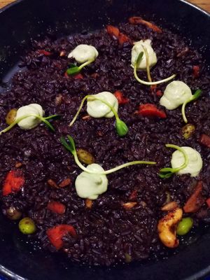 Black rice with coconut and sprouts  at Flax & Kale - Placa Castella in Barcelona
