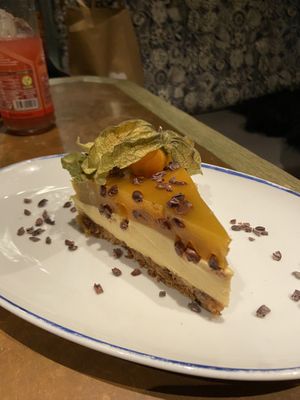 Passionfruit cake 😍  at Flax & Kale - Placa Castella in Barcelona