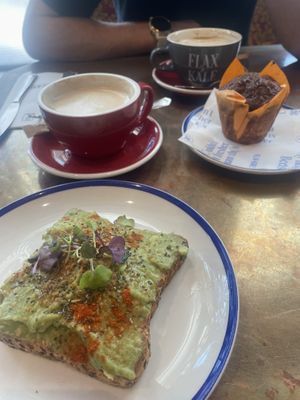 Avo toast and muffin   at Flax & Kale - Placa Castella in Barcelona