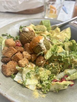 Plant based Caesar salad with falafel   at Flax & Kale - Placa Castella in Barcelona