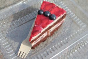 Vegan Strawberry Chocolate and Cream cake. at Green Pumpkin in Riga