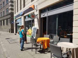 outside at Green Pumpkin in Riga