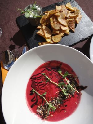 Beetroot soup at Green Pumpkin in Riga