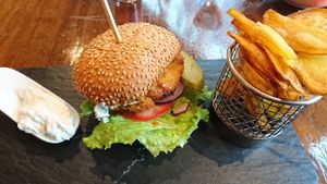 Fishless burger at Green Pumpkin in Riga