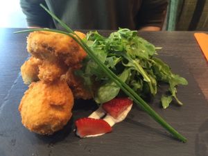 Breaded mushrooms with garlic sauce  at Green Pumpkin in Riga