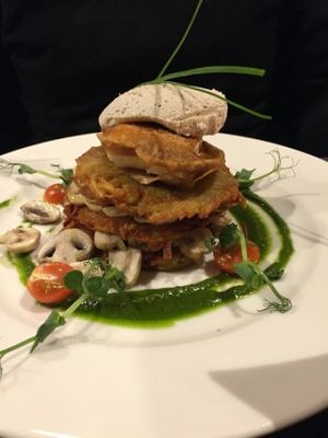 potato mushroom rosti stack at Green Pumpkin in Riga