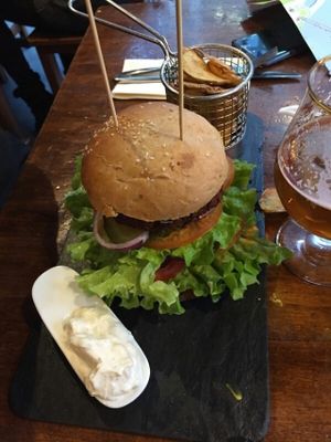 one of the eight burgers with potato wedges at Green Pumpkin in Riga