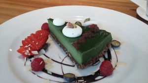 raw cake with spirulina at Green Pumpkin in Riga