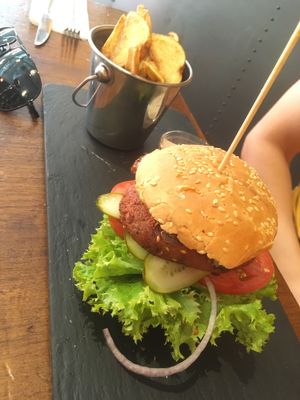 chickpea burger  at Green Pumpkin in Riga