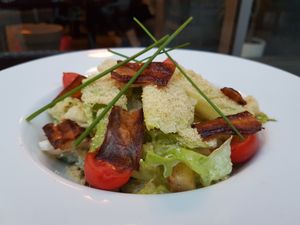 Caesar salad wit vegan ham at Green Pumpkin in Riga