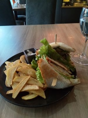 Sandwich with fried eggplant and crispy tofu (10€) at Green Pumpkin in Riga