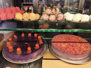 Display of chilled deserts at Green Pumpkin in Riga
