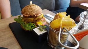 Hawaiian burger at Green Pumpkin in Riga