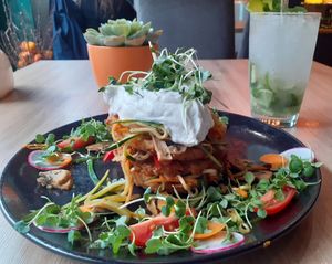 Potato pancakes with garlic sauce at Green Pumpkin in Riga