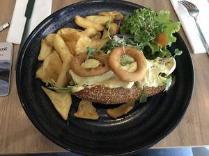 Riga vegan hotdog with mustard sauce  at Green Pumpkin in Riga