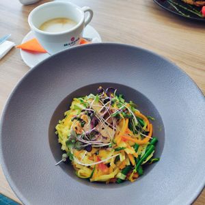 Pasta with coffee at Green Pumpkin in Riga