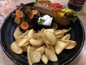 Vegetable hotdog at Green Pumpkin in Riga