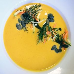 vegetable cream soup at Green Pumpkin in Riga