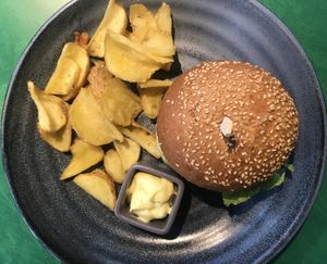 Tasty spicy burger  at Green Pumpkin in Riga