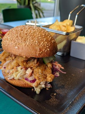 Crispy oyster mushroom burger at Green Pumpkin in Riga