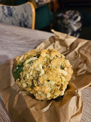 Vegan parmesan and spinach scone at The Shroom Room in Christchurch