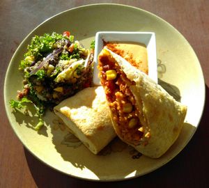 Mexican salad, burrito & dip for $14 at The Shroom Room in Christchurch
