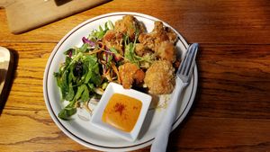 Battered cauliflower & greens ~ Tasty! at The Shroom Room in Christchurch