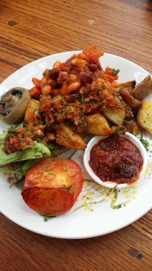 vegan breakfast plate at The Shroom Room in Christchurch