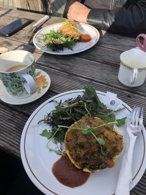 Faux sausage roll (back) and ka pai at The Shroom Room in Christchurch