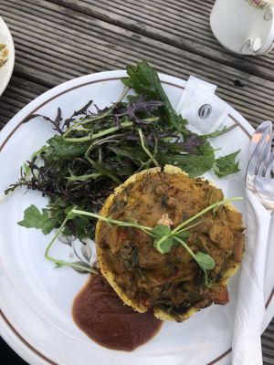 Ka pai pie - curry in a polenta base, SO good at The Shroom Room in Christchurch