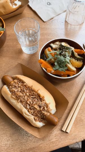 Nate Dog and roasted veggies at Le Tricycle in Paris