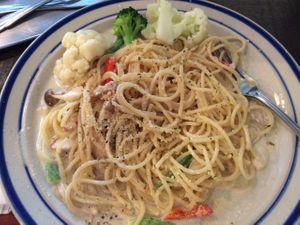 Spaghetti with cream sauce at Einstein Cafe in Kuala Lumpur